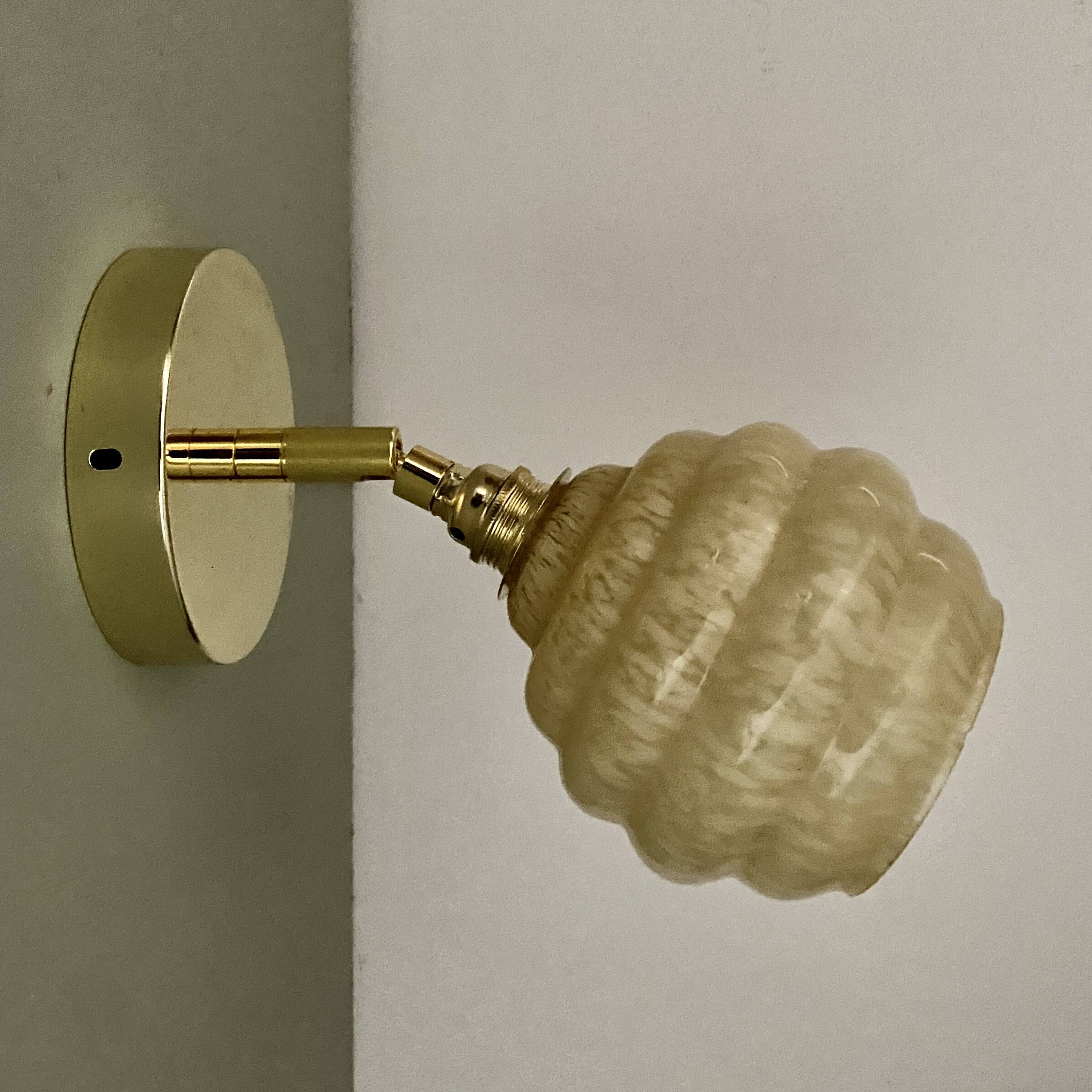 Vintage tulip wall lamp in yellow Clichy glass