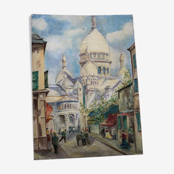 Oil on wood painting Paris Montmartre signed