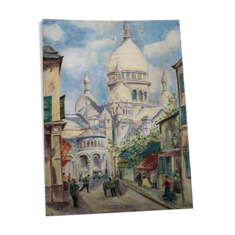 Tableau huile sur bois Paris Montmartre signé