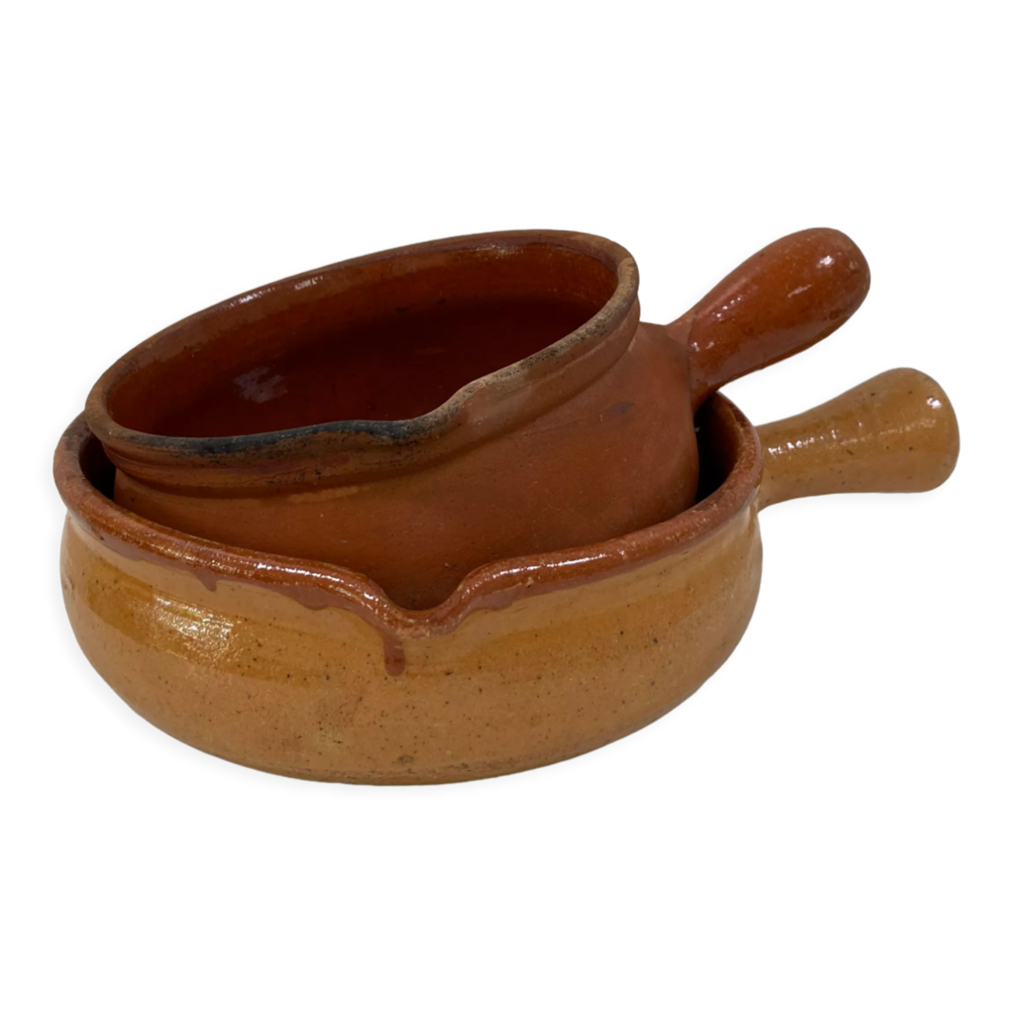 Pair of old pocket pots in glazed stoneware