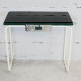 Tubular steel console, black glass tray, circa 1950