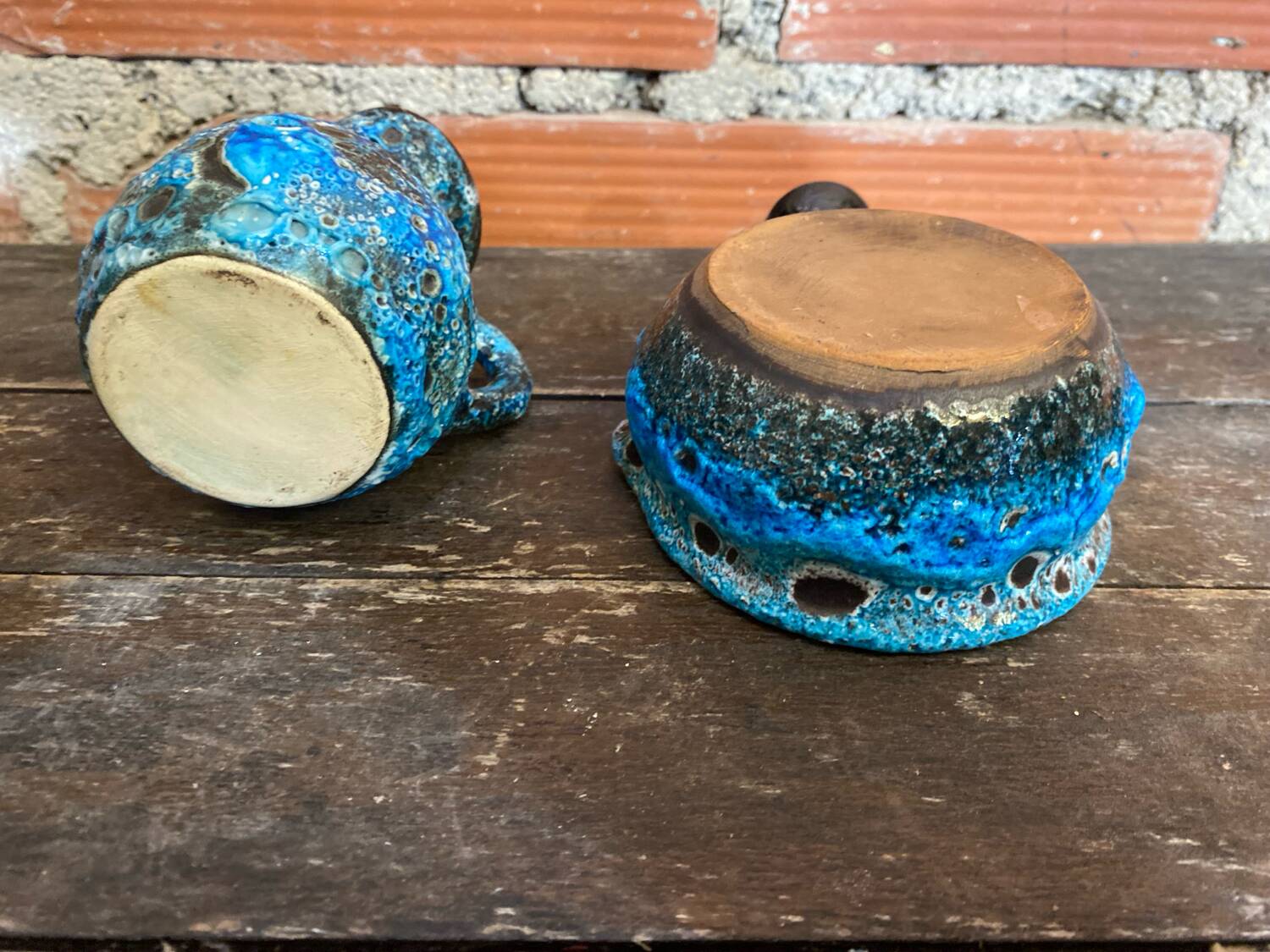 Pichet + Pan Charles CART Cyclope Ceramic Blue France Vintage #D5