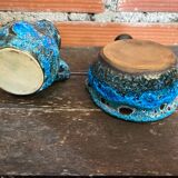 Pichet + Pan Charles CART Cyclope Ceramic Blue France Vintage #D5