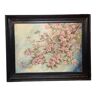 Oil on Japanese wood, cherry blossom, signed