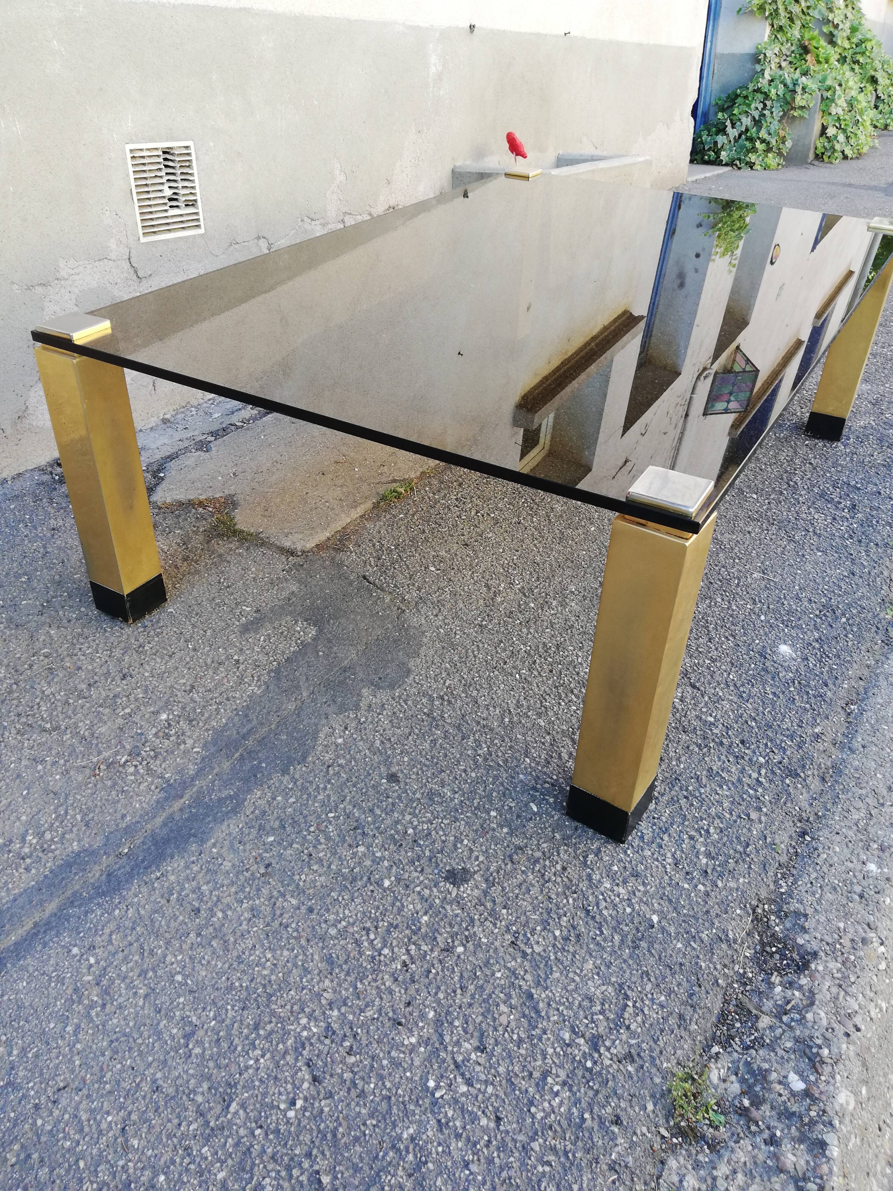 Vintage coffee table smoked glass and golden feet