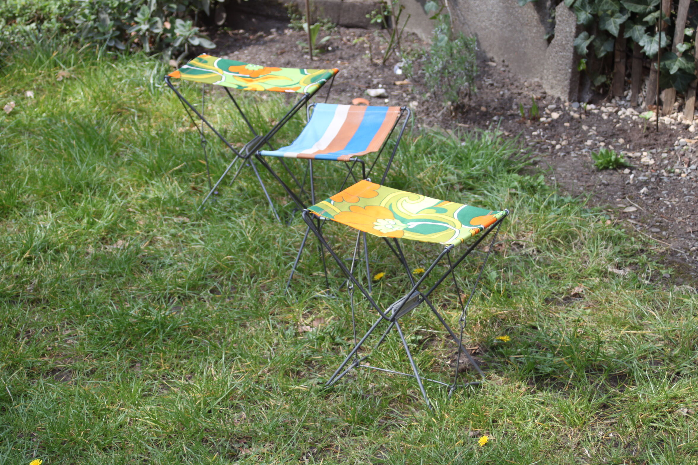 Nomad folding camping stools, France 1950s, set of three.
