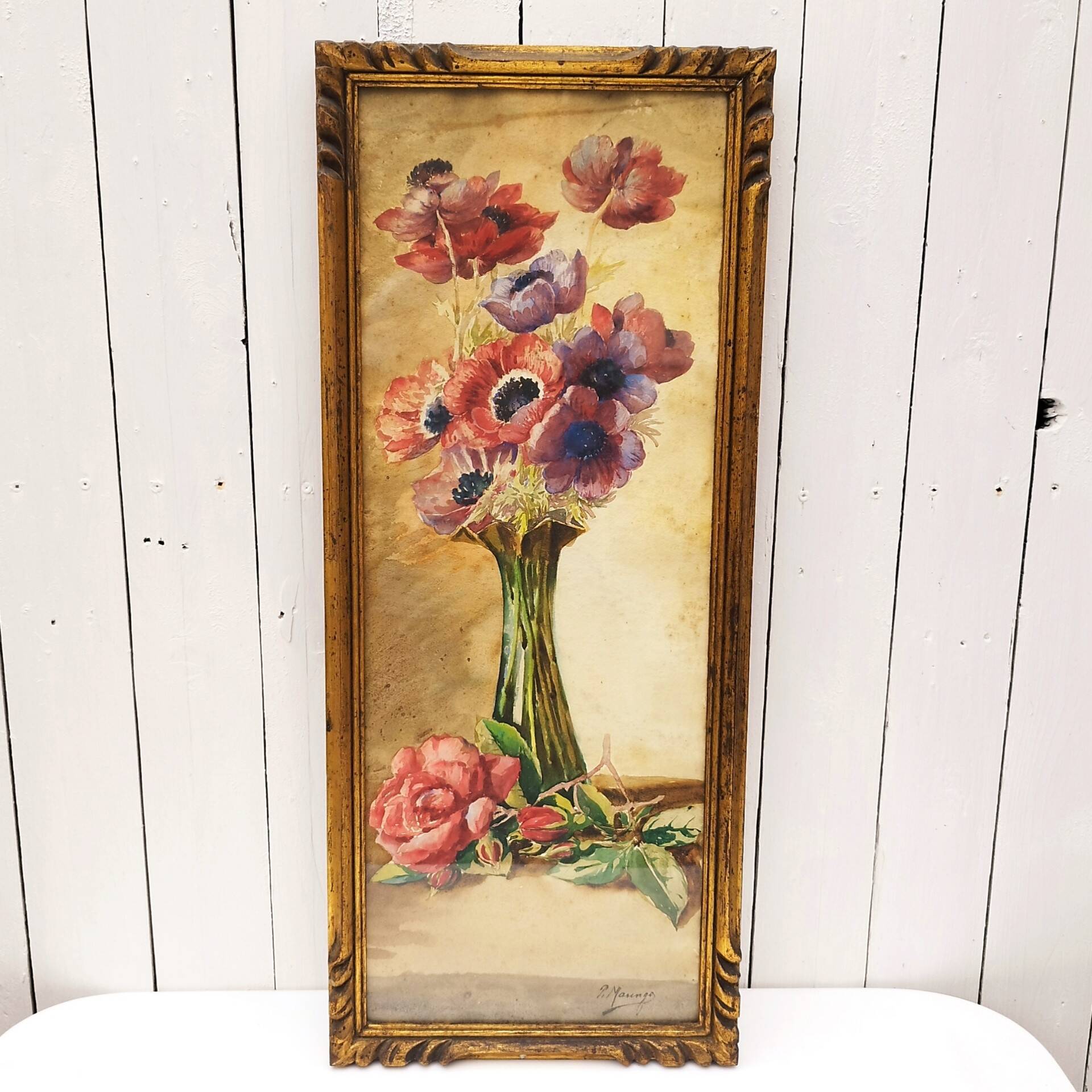 Watercolor bouquet of vintage Paul Marengo anemones