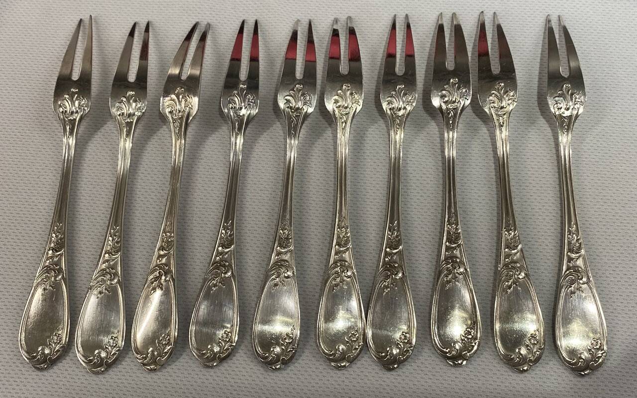 10 snail forks, rocaille model, Ercuis brand