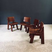 Constructivist Oak Dining Chairs, Belgium, 1960s, Set of 4