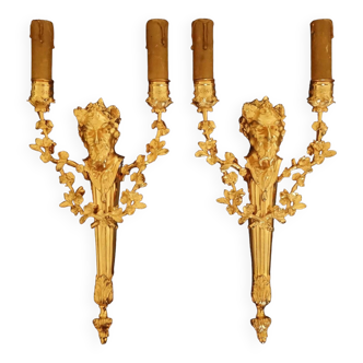 Pair of large sconces with the head of Bacchus, Louis XVI style, 19th century