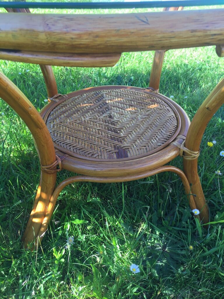 Vintage bamboo and rattan coffee table