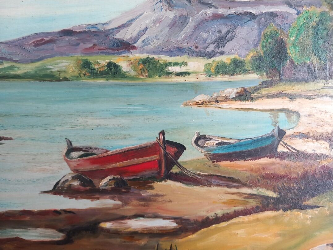 Marine with Shimmering Boats – Knife Oil by Louis D. Garrido