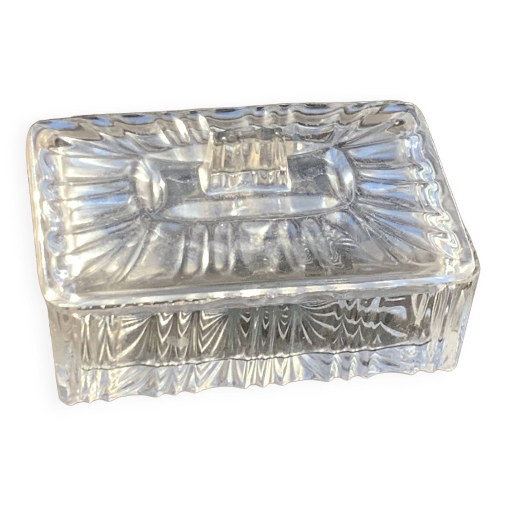 Transparent mold glass box with lid, vintage
