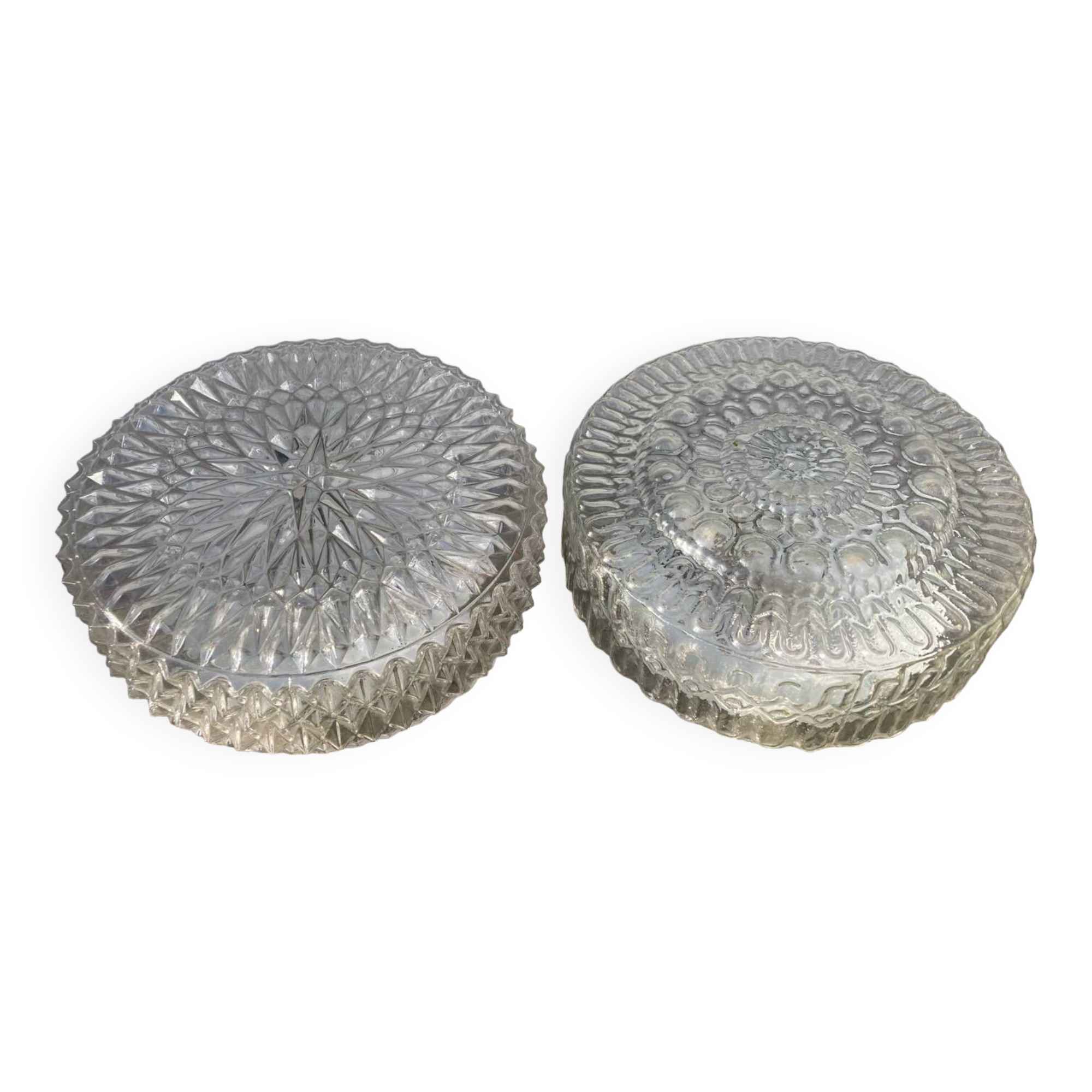 Pair of transparent round glass wall lights