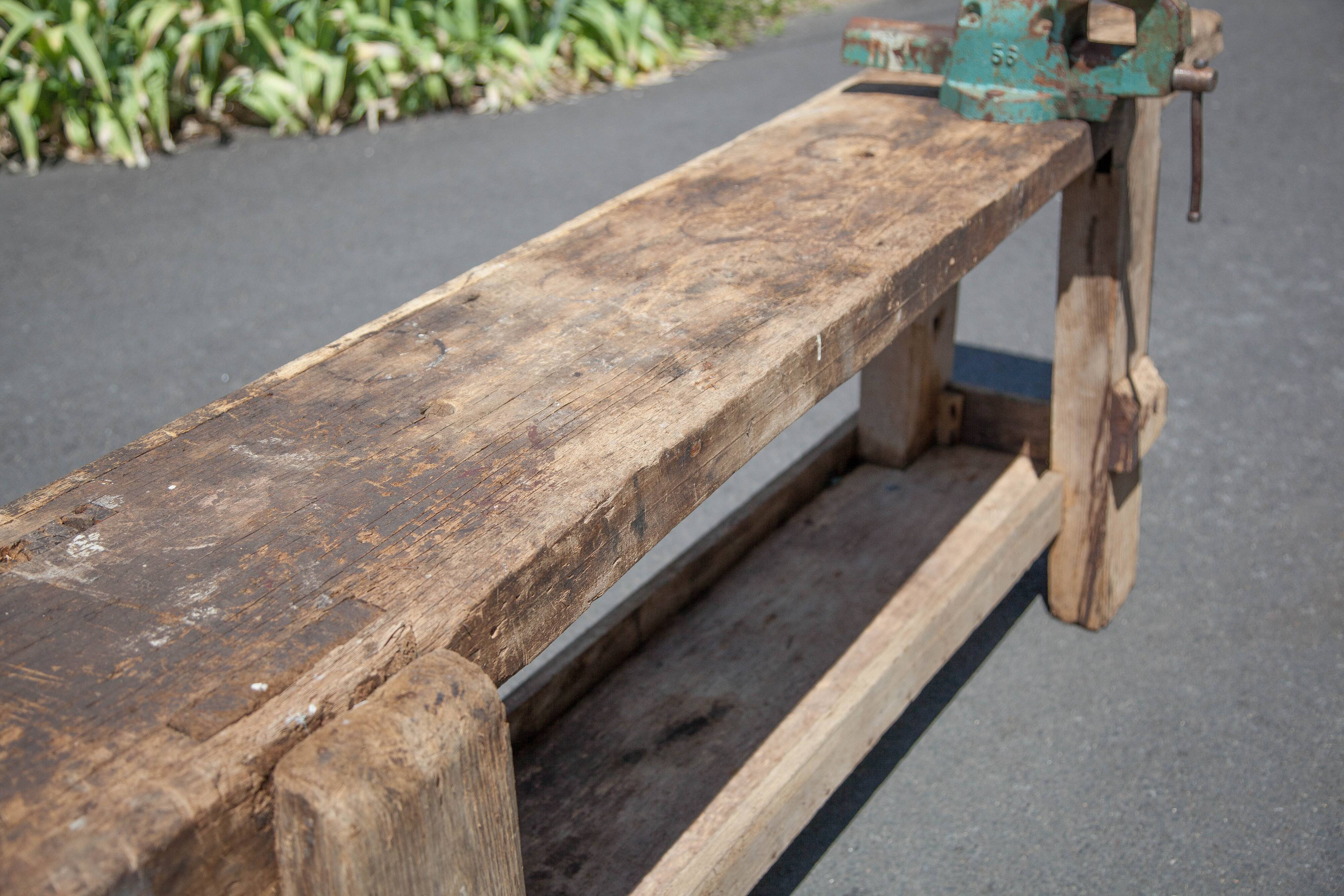 Large carpenter's workbench, old workbench, wooden workbench, industrial decoration