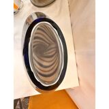 Artistic Italian vase in beige hand-made Murano glass with blue and brown R.