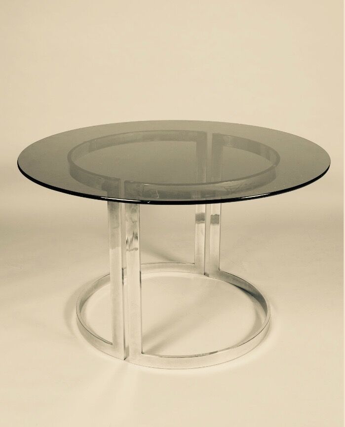 Table à diner ronde 120 cm verre et acier chromé 70