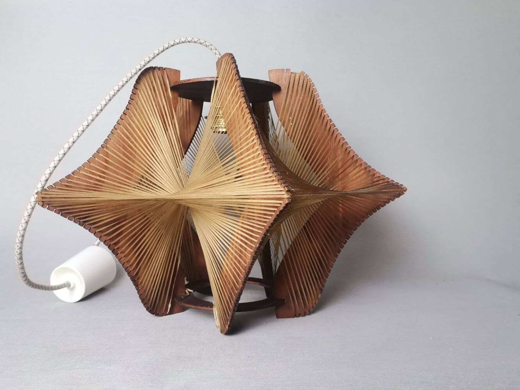 Large futuristic  wooden hanging lamp 1960s