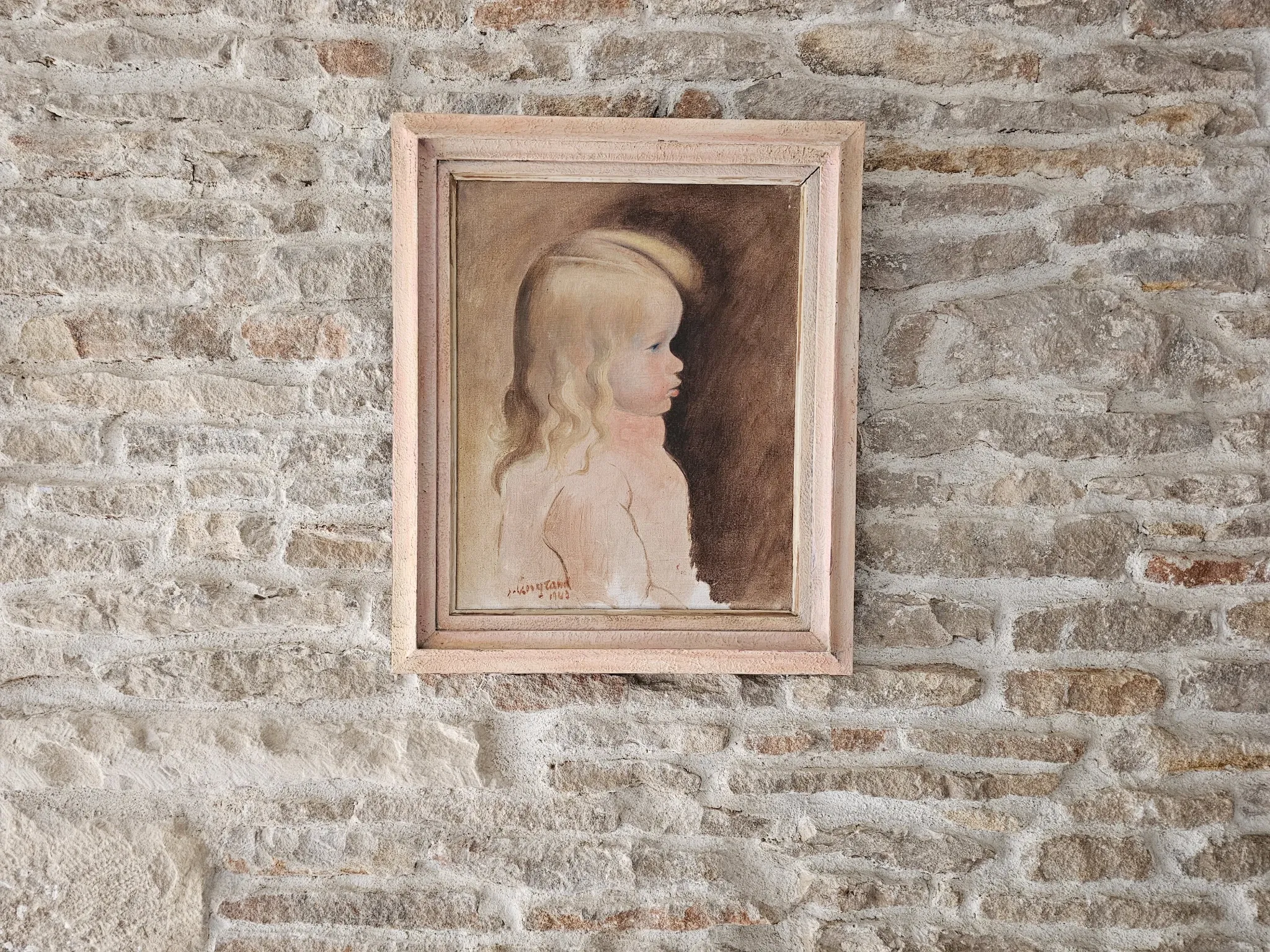 Oil on Canvas Painting of a Child - Young Girl Signed Longrand 1963