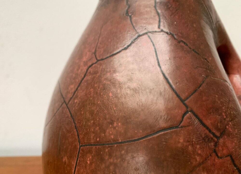 Cruche carafe en poterie de studio allemande Art déco avec trou de poignée par Paul Dresler pour Töpferei Grootenburg, années 1940