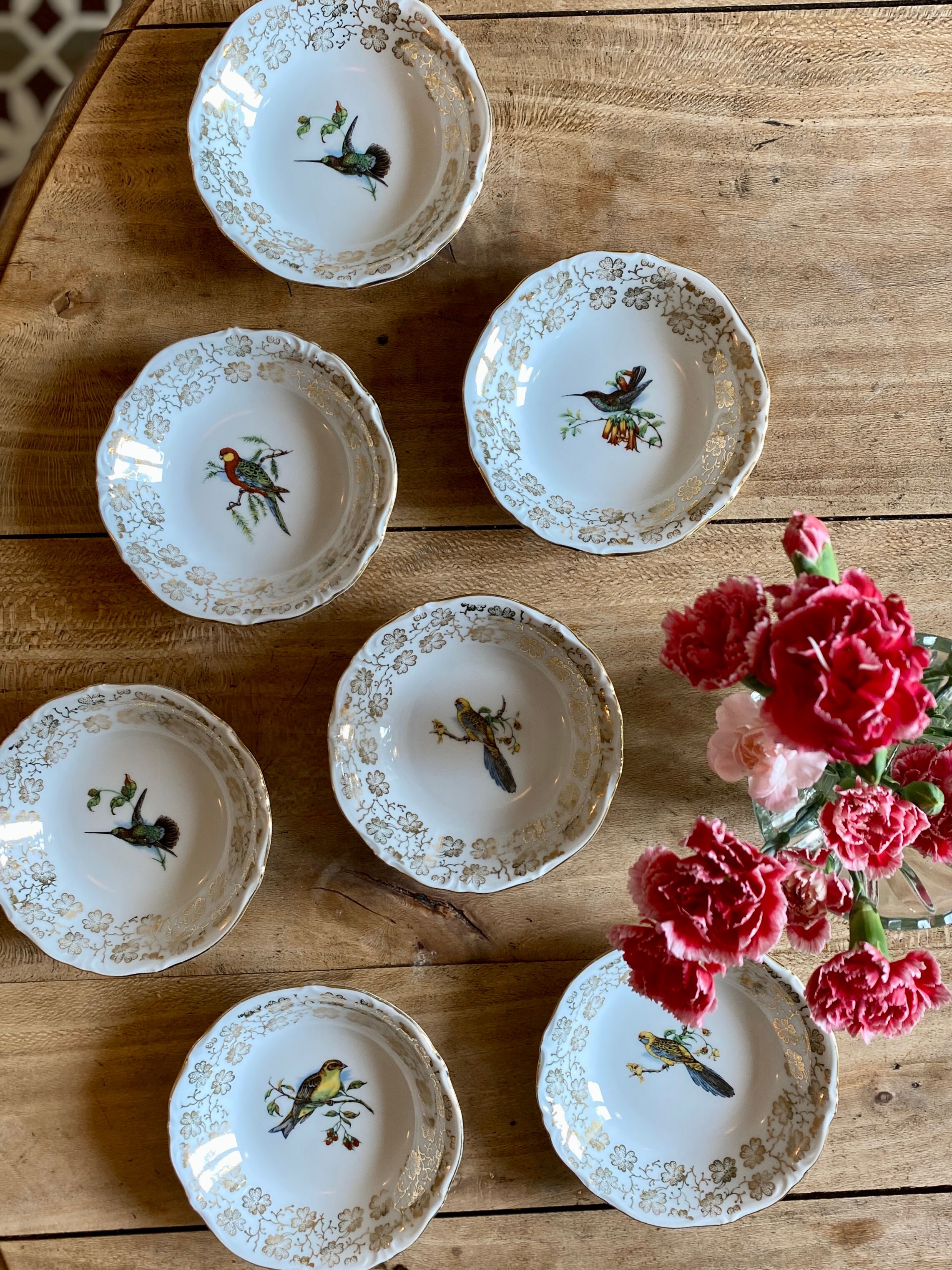 Set of 7 vintage ramekins porcelain bird decorations