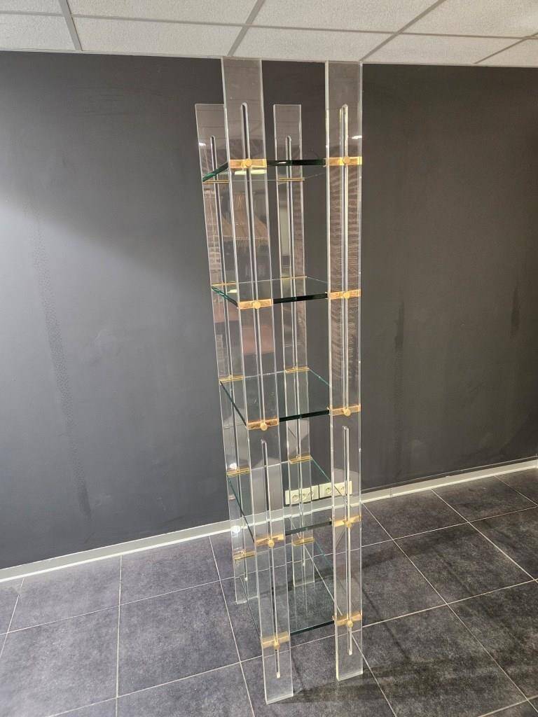 Designer shelf 70 in plexi glass and brass
