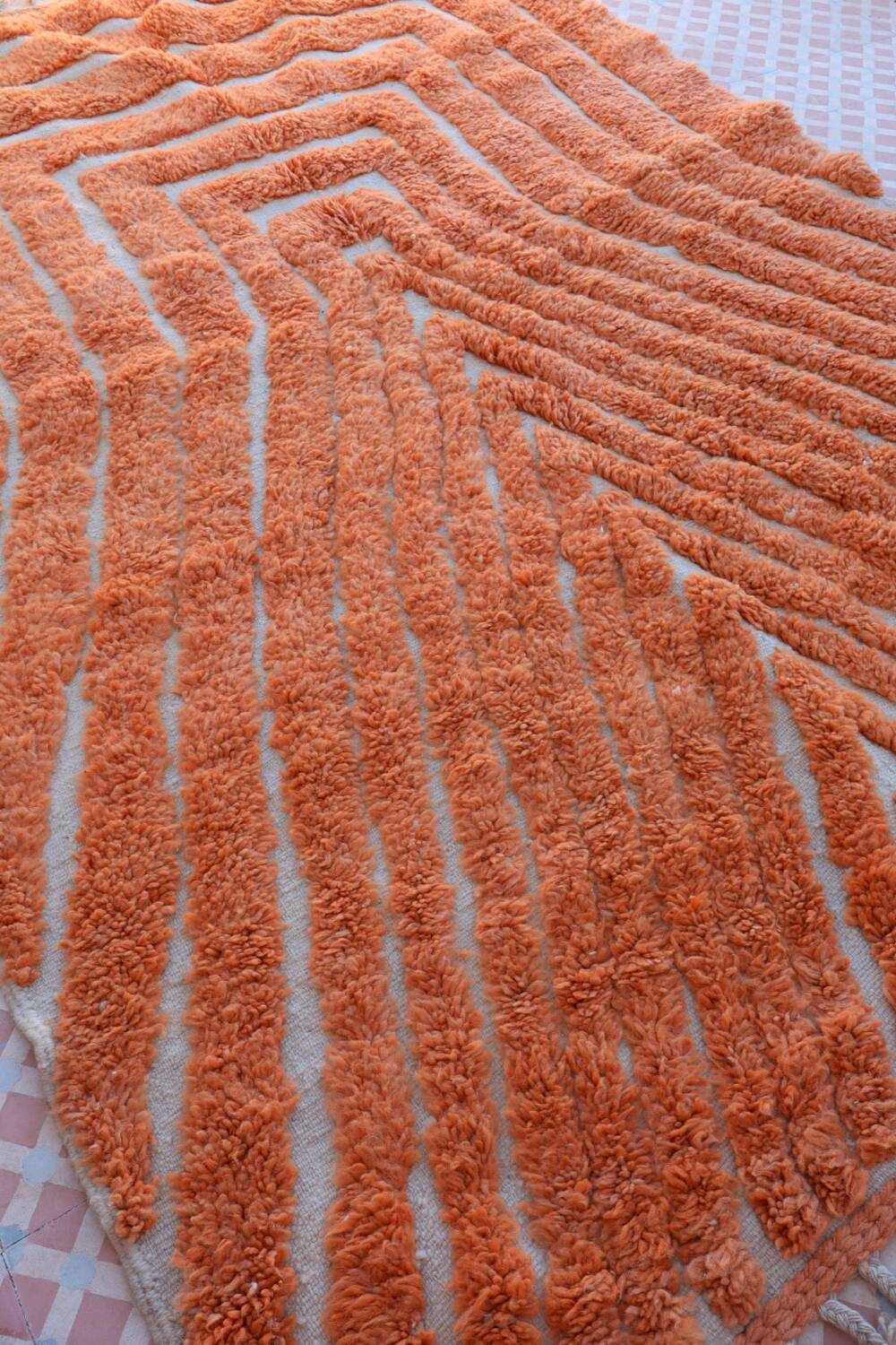 Modern peach orange blessed ouarain Berber rug