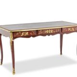 Louis XV style bureau plat with lake scene decoration. Circa 1850.