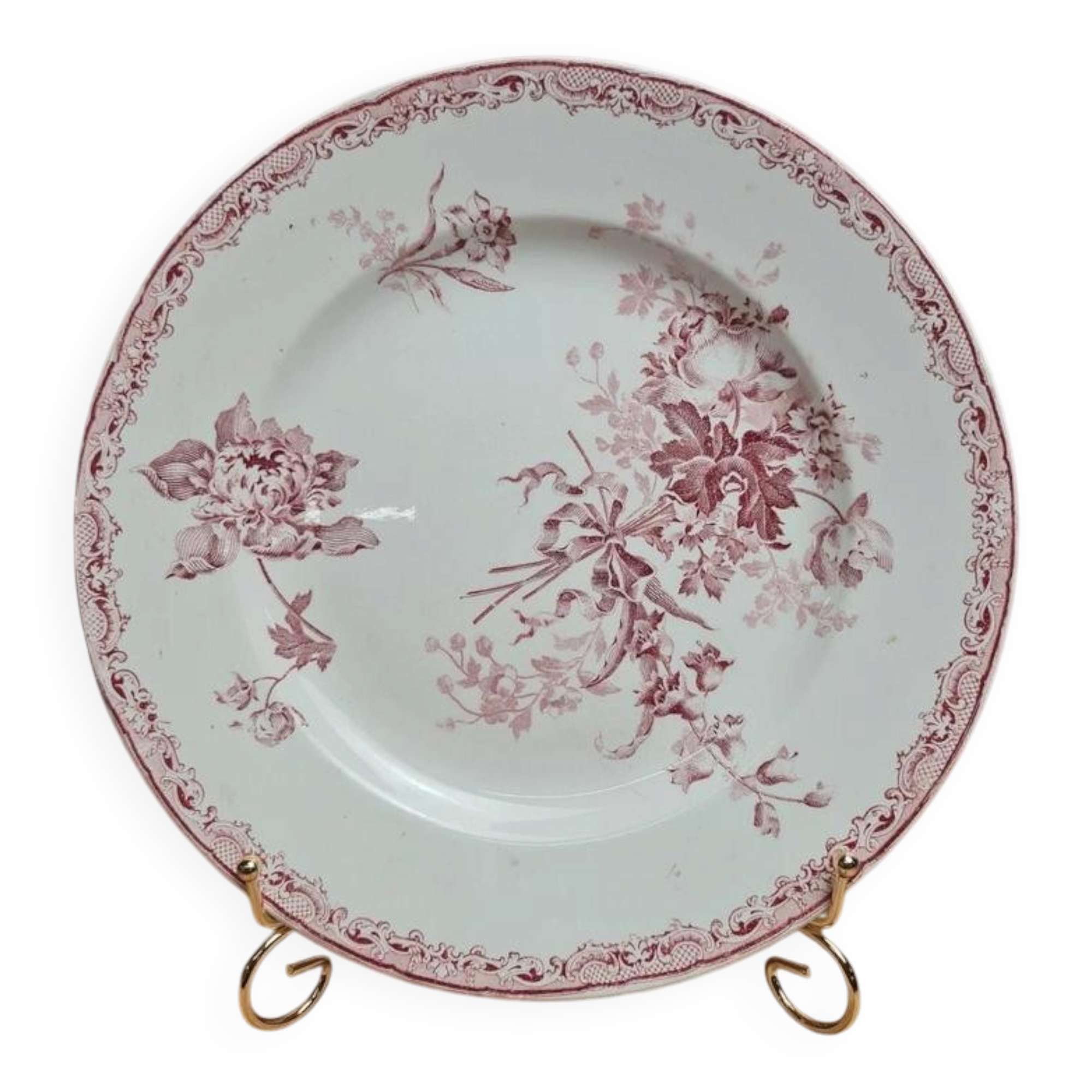 Round vintage plate Sarreguemines Fontanges red – Old ironstone