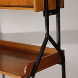 Vintage desk with modular bookcase in wood and metal, 1960