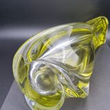 Vase René Delvenne Val saint lambert 1950  jaune soufflé torsadé