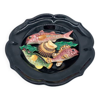 Barbotine plate with marine pattern, 1970