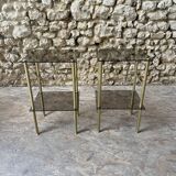 Pair of glass side tables with gilded feet