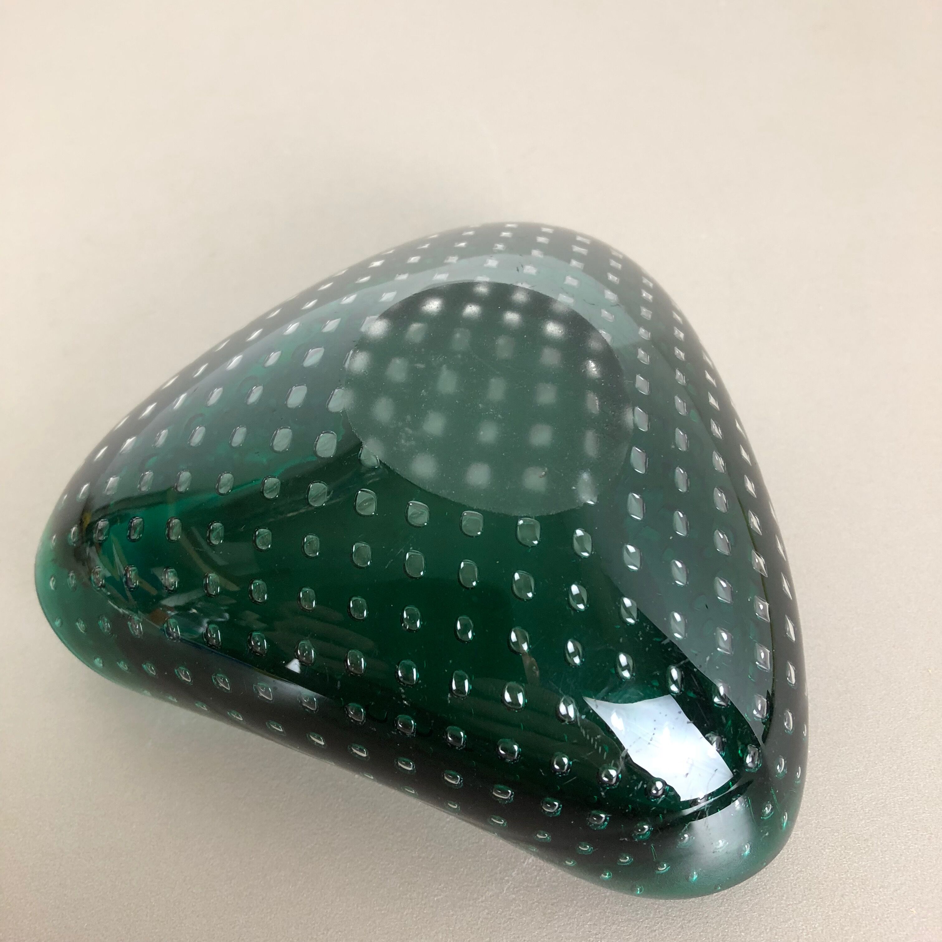 Murano glass bullicante "green" bowl element shell ashtray murano, italy, 1970s