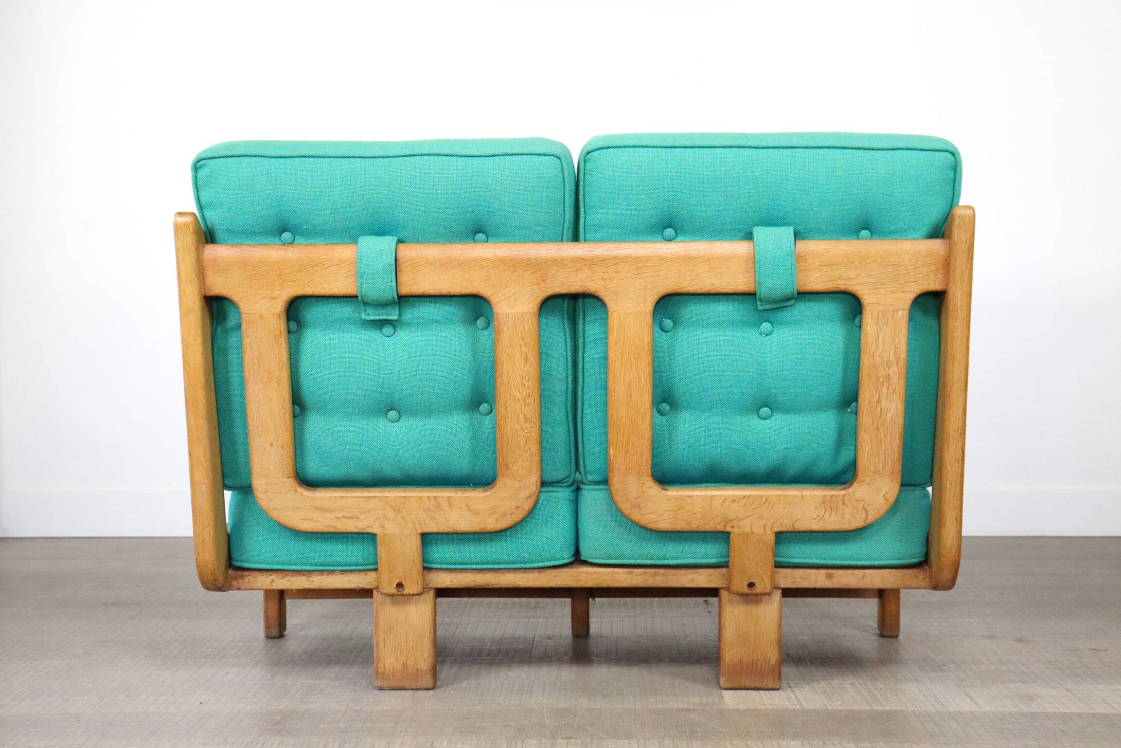 Rare Guillerme & Chambron Solid Oak Sofa, France 1960s
