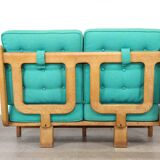Rare Guillerme & Chambron Solid Oak Sofa, France 1960s