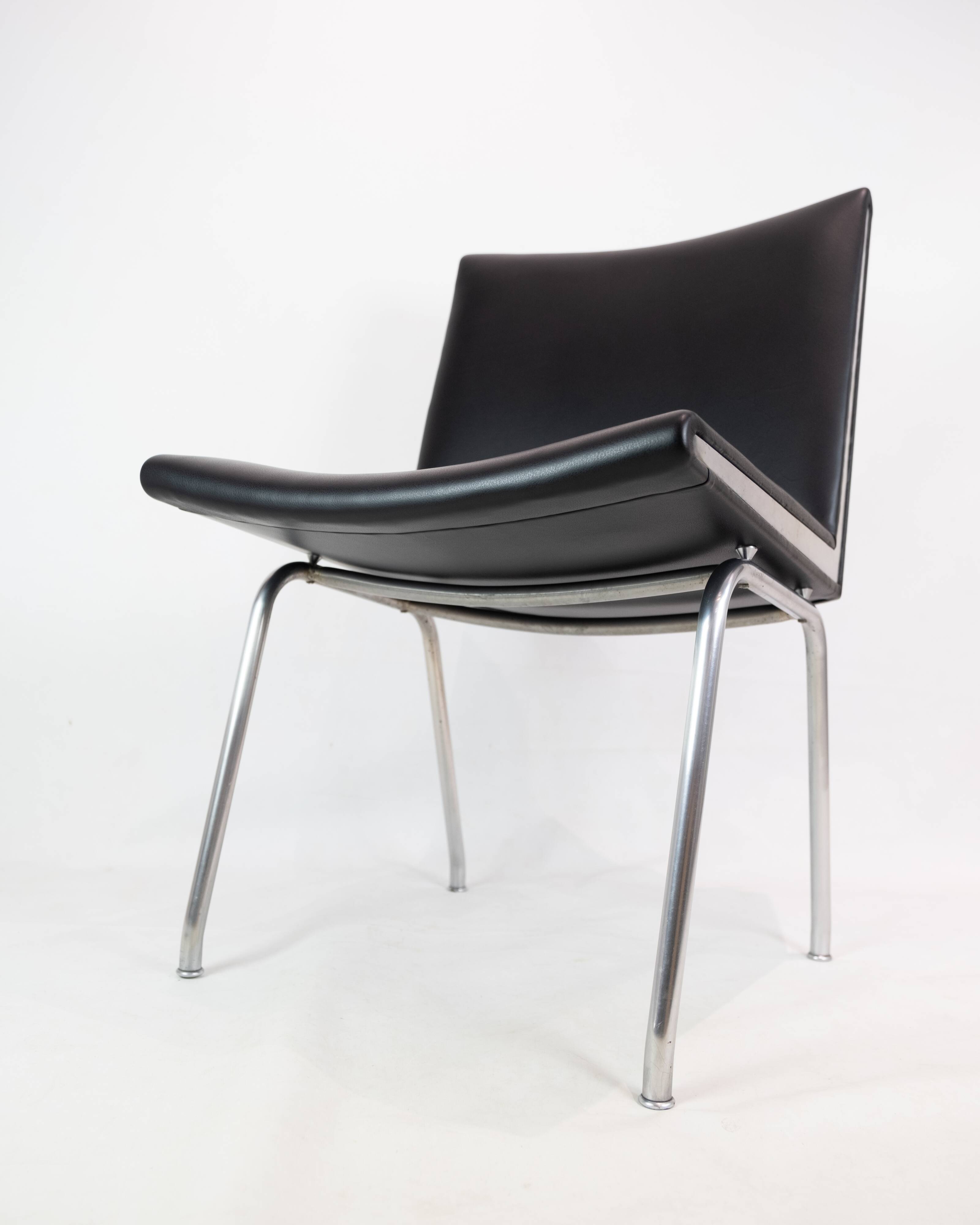 Kastrup chairs  In Black leather, Model CH401 By Hans J. Wegner  Made By Carl Hansen & Søn