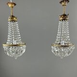 Pair of bronze and crystal chandelier pendants, late 19th century.