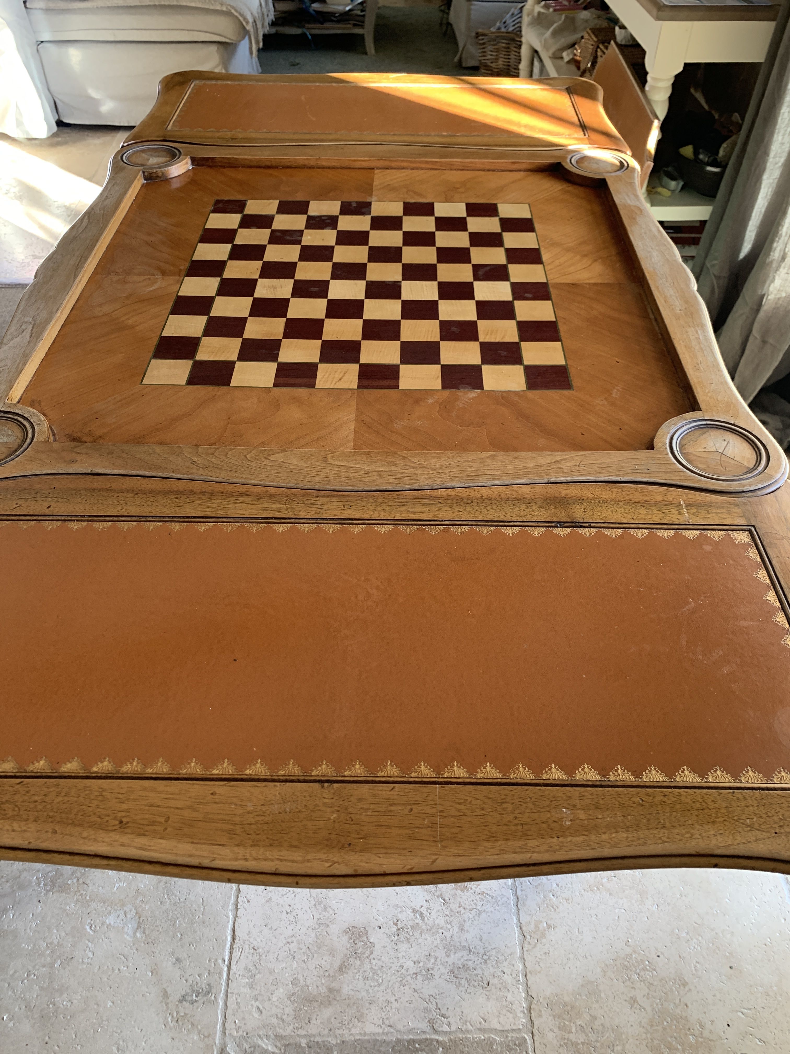 Beautiful extendable table drawers antique unique piece carved wood Chess Games art deco beautiful
