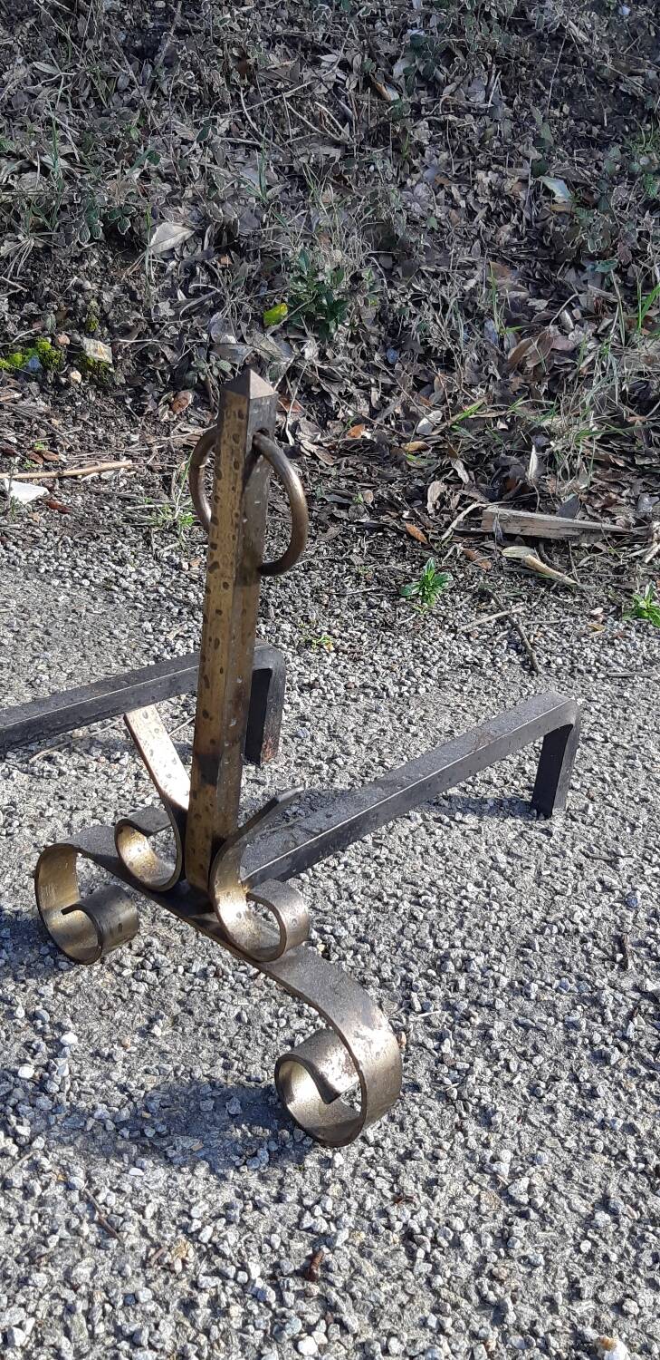 Pair of wrought iron andirons