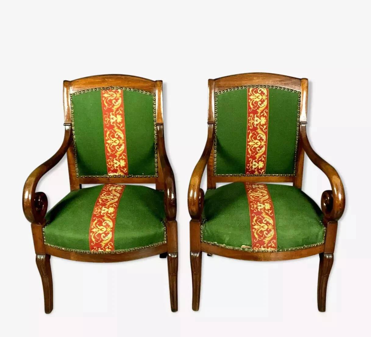 Pair of Empire period restoration mahogany armchairs