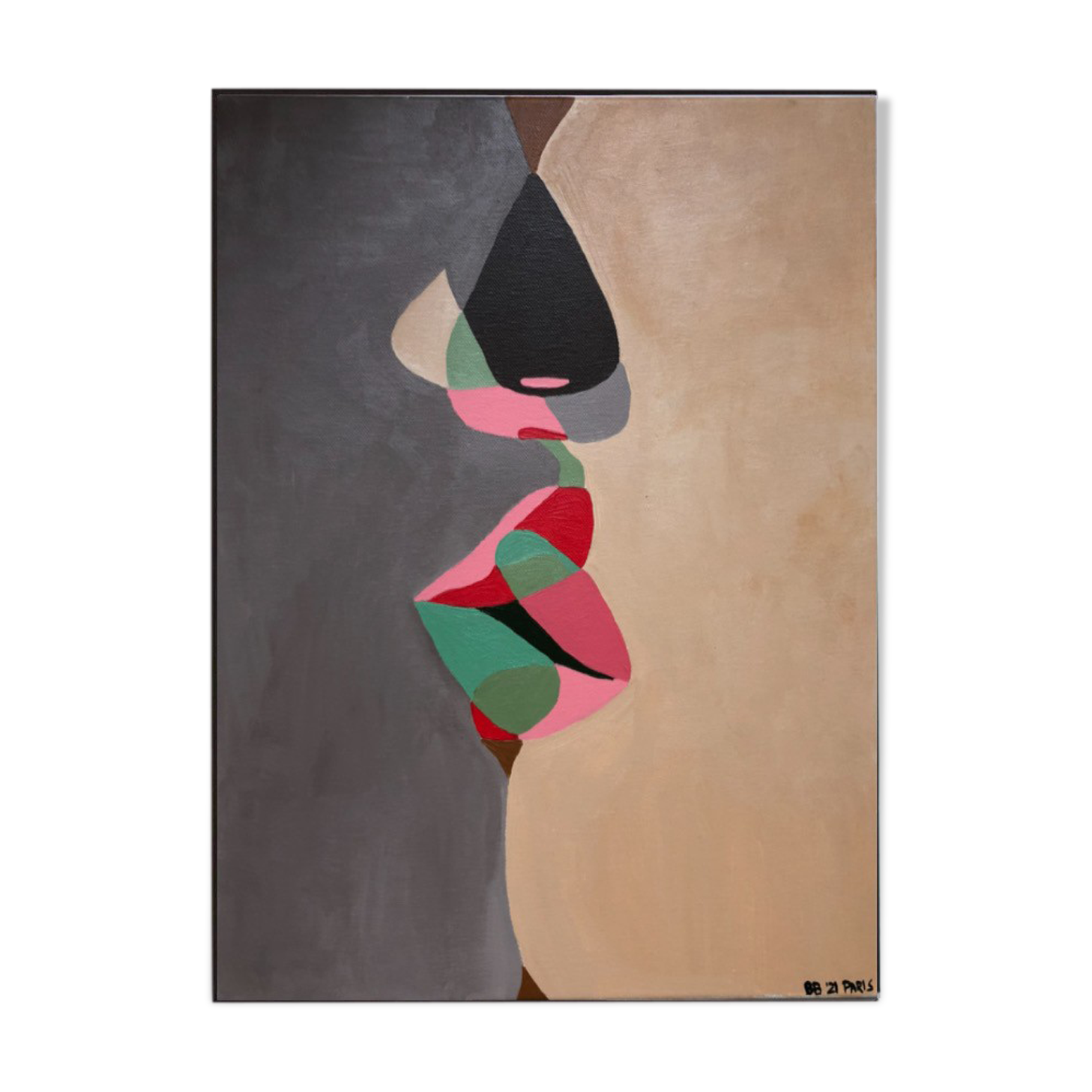 Abstract acrylic painting Kiss 100x81 by Bodasca