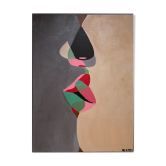 Abstract acrylic painting Kiss 100x81 by Bodasca