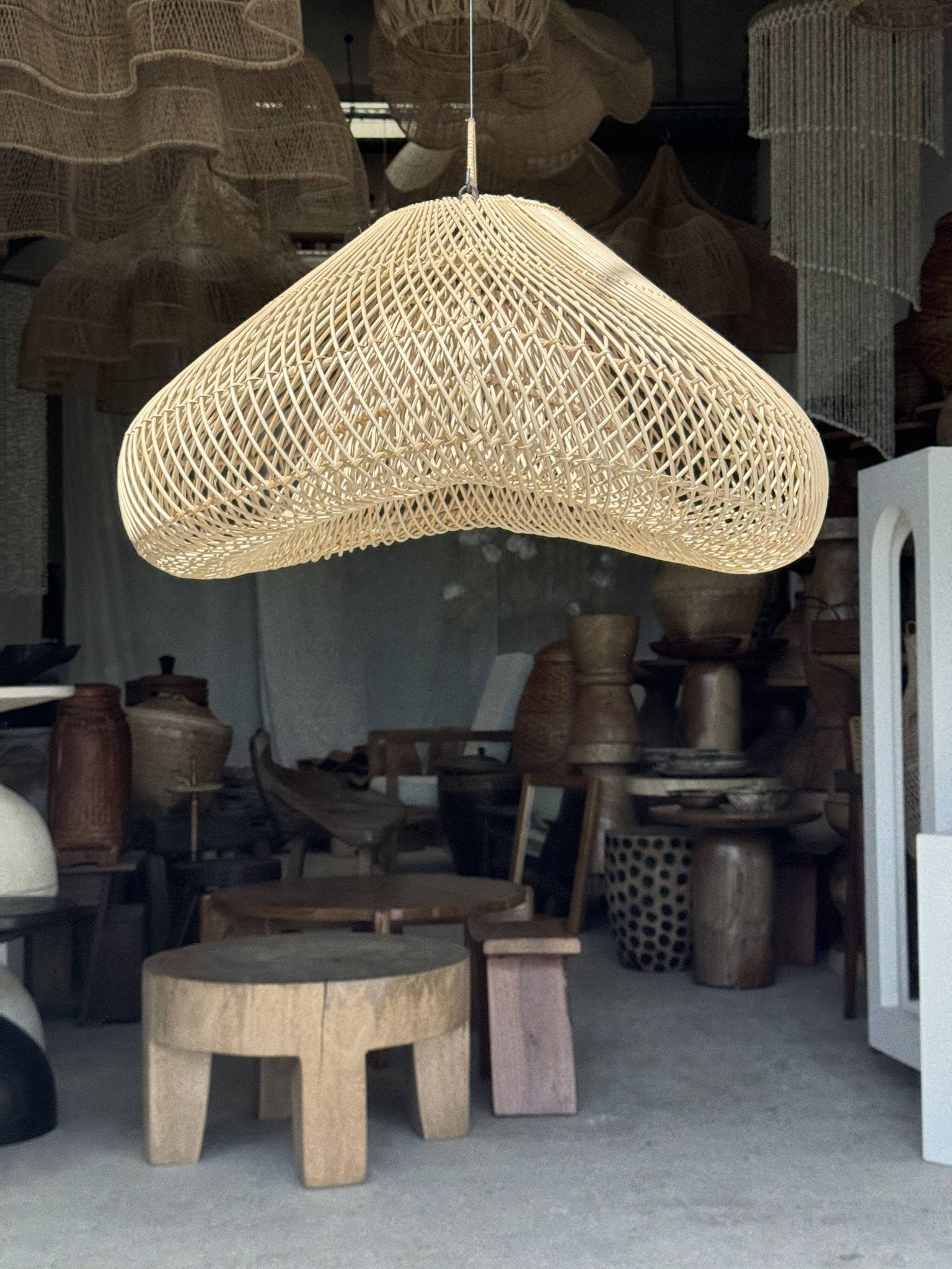 Suspension or rattan lampshade in the shape of a cloud or flattened bubble D60 H35