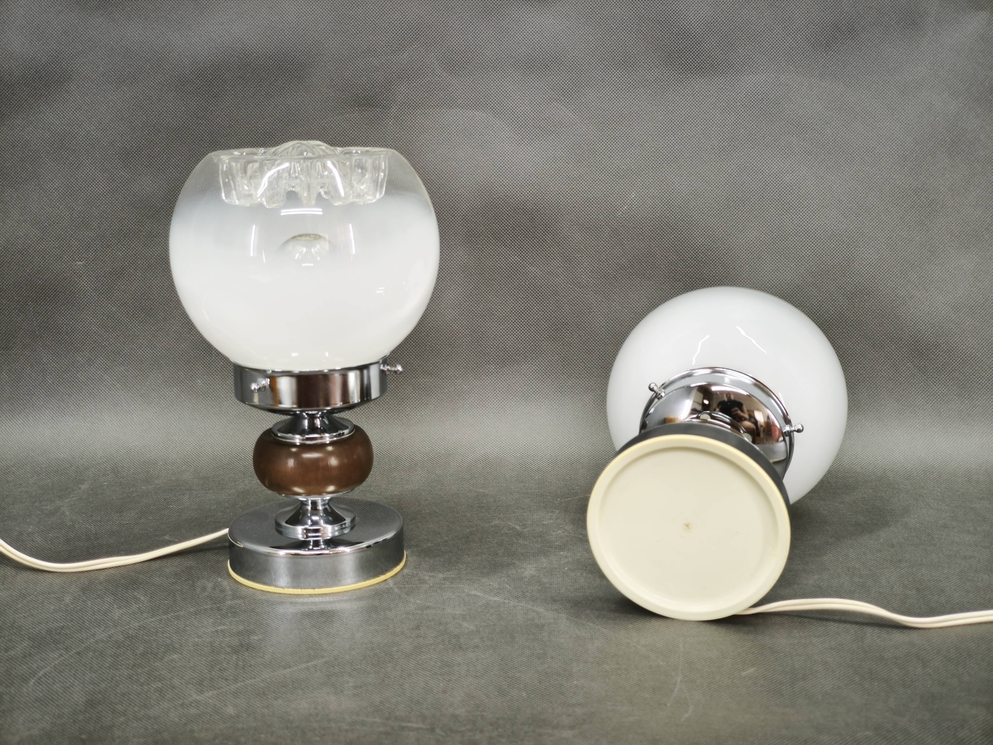 Pair of 1960s Italian Murano Glass, Chrome and Wood Table Lamps