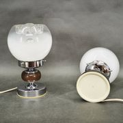 Pair of 1960s Italian Murano Glass, Chrome and Wood Table Lamps
