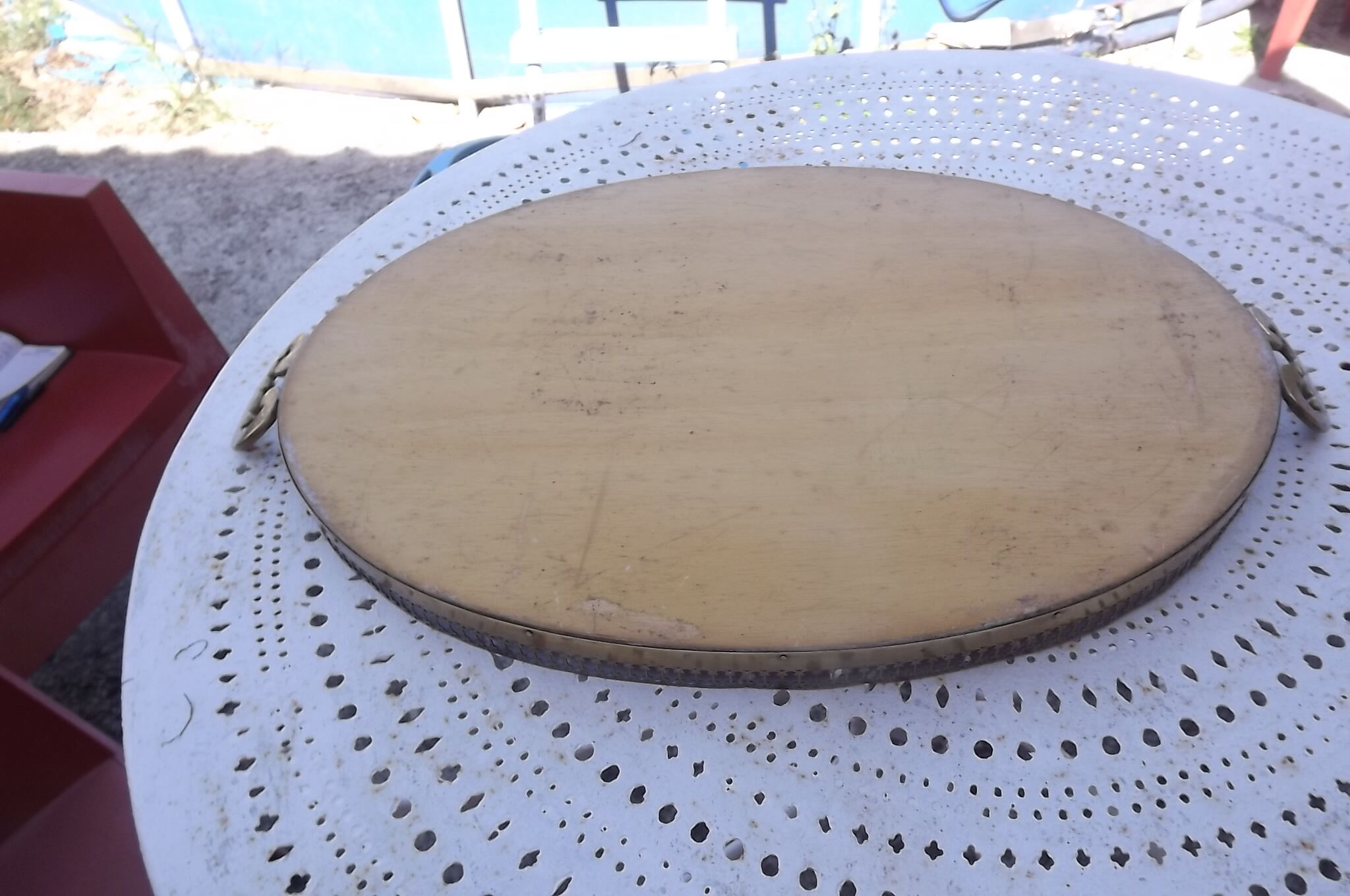 Tray oval glass brass and wood