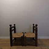 Pair of wooden chairs, straw seats