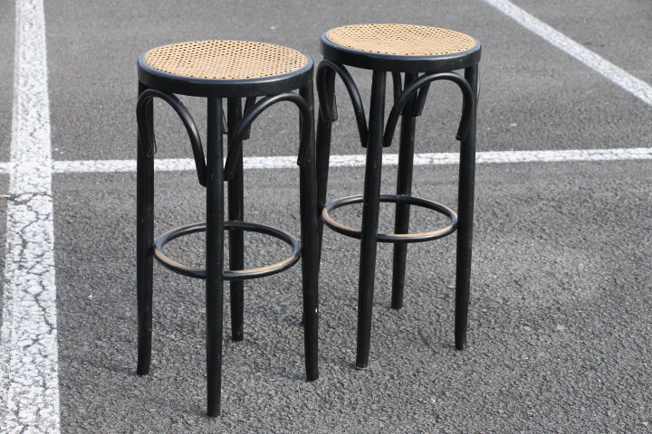Pair of black canwood bar stools 805mm