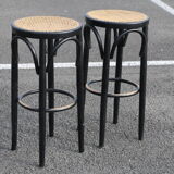 Pair of black canwood bar stools 805mm
